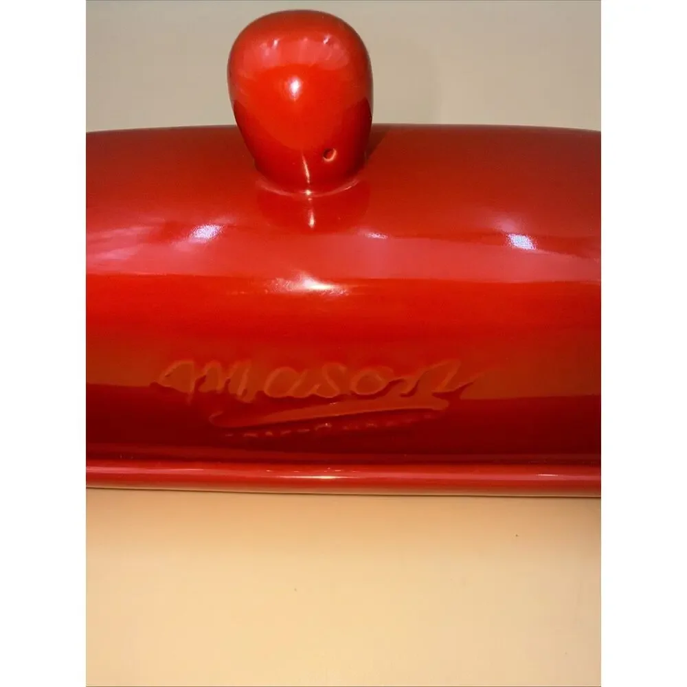 Mason Craft & More Red Ceramic Butter Dish with Lid Bright Red Excellent 7.25